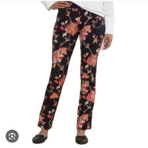 Soft Surroundings Black Floral Indian Rose Straight Leg Ponte Pant